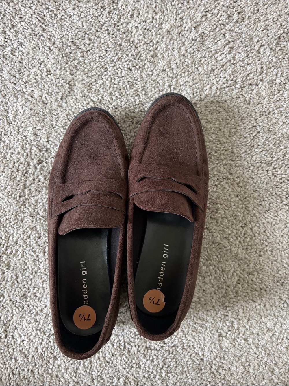 Brand New Madden Girl Dark Brown Suede Slip-On Loafers